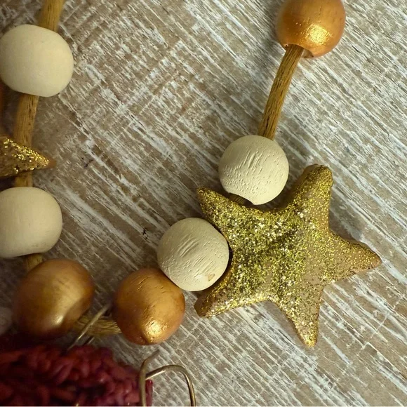 Gold & Cream Clay Angel with Stars and beads Necklace, 26" - Picture 5 of 13